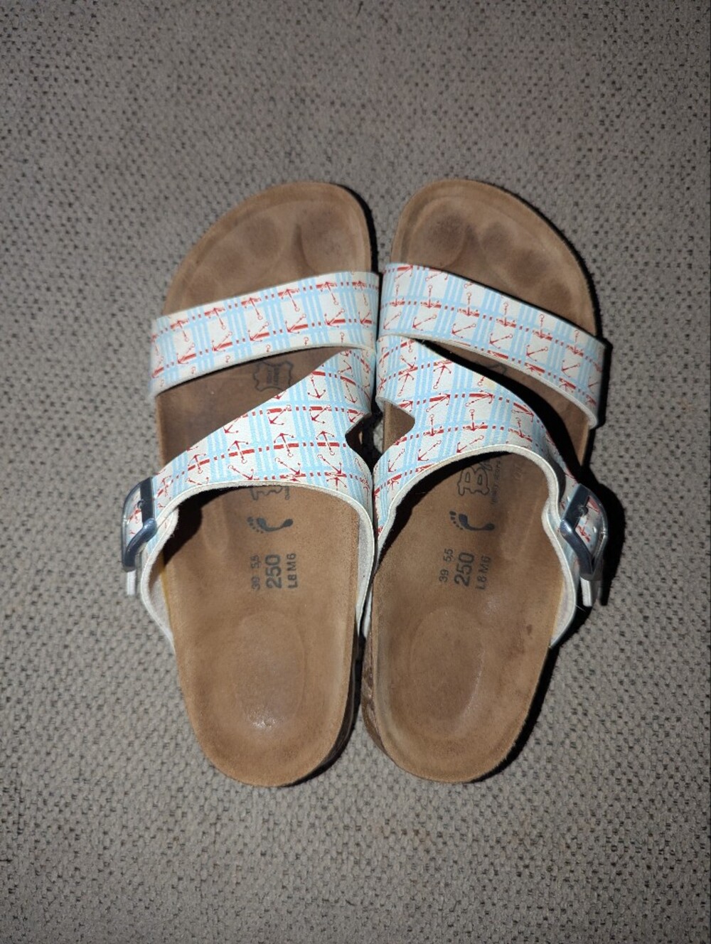 Birkenstock Light Blue Anchor-Print Double Strap Sandals